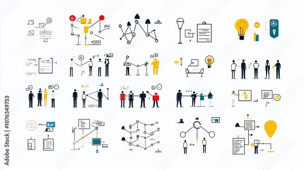 Poster Thin line icon set featuring various elements of organizational structure including hierarchy teamwork leadership and other corporate management symbols
