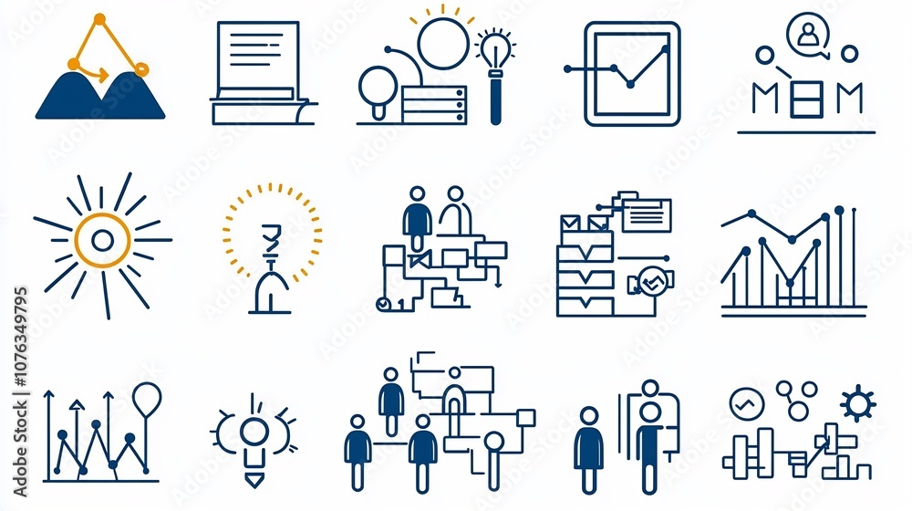 Leinwandbilder thin line icon set featuring organizational structure concepts including hierarchy teamwork and lead