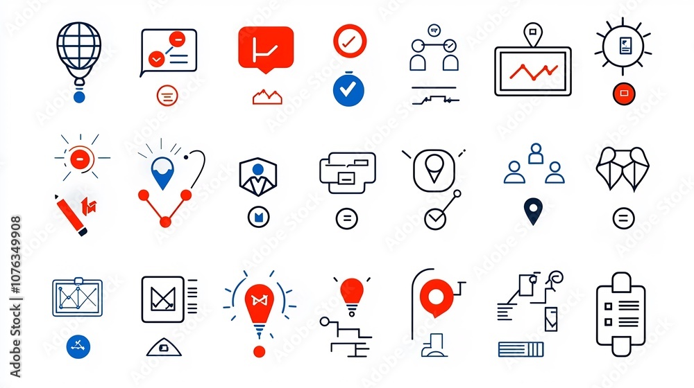Poster Set of minimalistic icons representing the concepts of organizational networking community business partnerships  Suitable for digital solutions enterprise management and corporate strategy