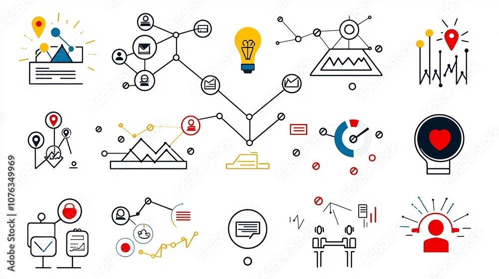 Fototapete thin line icons illustrating the hierarchical structure management and interconnectivity of a busine