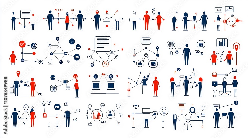 Leinwandbilder minimalist icon set depicting symbols of organizational networking community teamwork designed in a 