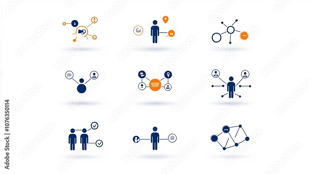 Aufkleber Minimalist icons depicting collaborative environments teamwork and community connections  Clean line design symbolizing partnership organization technology solutions and productive workflow