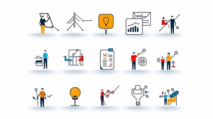 Fototapeta premium Minimalist icons depicting collaborative environments teamwork and community connections Clean line art design showcasing group interactions and shared purpose in the workplace or office setting