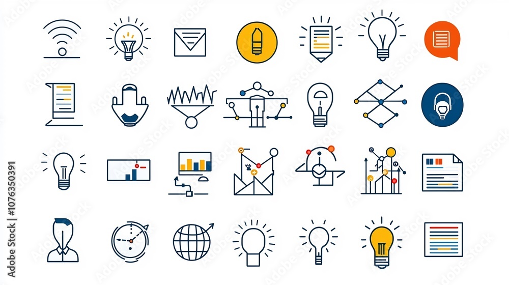 Leinwandbilder thin line icon set focusing on corporate organization leadership and networking symbols this depicts