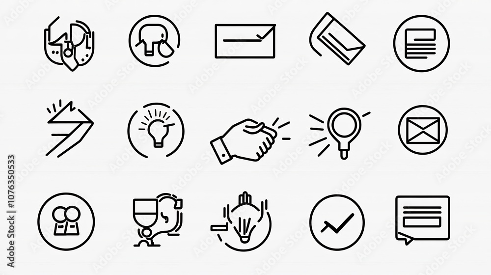 Poster minimal of a thin line icon set featuring business marketing essentials like handshake sponsorship a