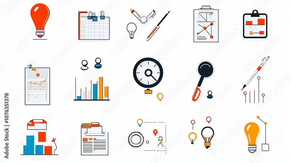 Aufkleber The Essential Icons for Streamlining Project Management Workflows and Strategies   Minimalistic symbols representing deadlines organization optimization