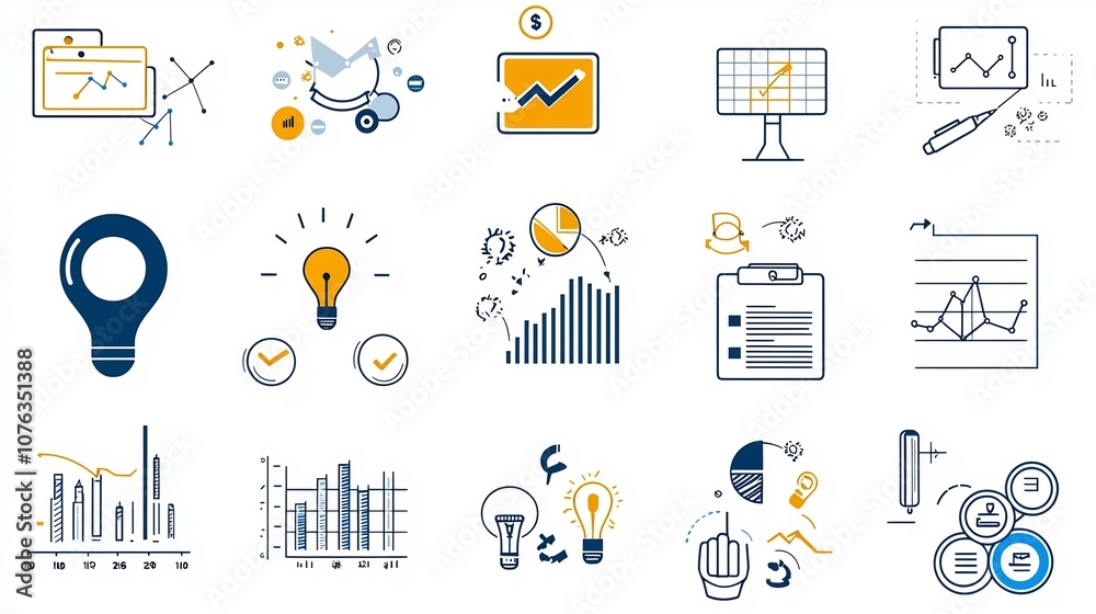 Poster Set of Minimalist Project Management Tool Icons Featuring Symbols for Deadlines Organization and Optimization in a Clean Vector based Style  Ideal for Business Software or Productivity Concepts