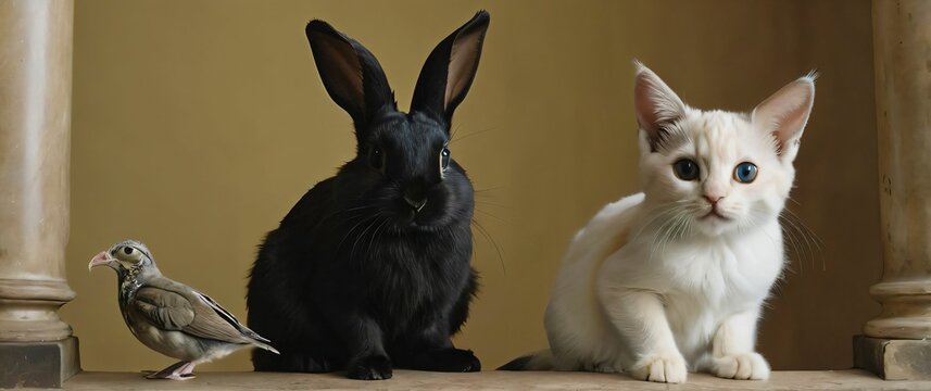 Adorable chimeras with bunny cat and bird parts for wallpaper