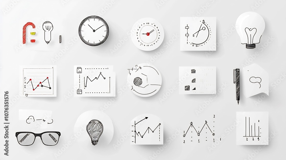 Poster Streamlining Productivity A Collection of Minimal Icons Focusing on Project Management Featuring Task Organization Deadlines and Growth Graphs for Efficient Workflow and Business Analytics