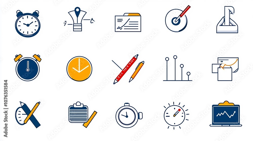 Leinwandbilder Set of thin line icons representing various productivity improvement and time management tools including optimization scheduling analytics and workflow management symbols  Simple with a minimalist