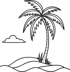 Single one line drawing Tropical Summer beach vibes background layout design concept. Continuous line draw design graphic vector transparent with PNG