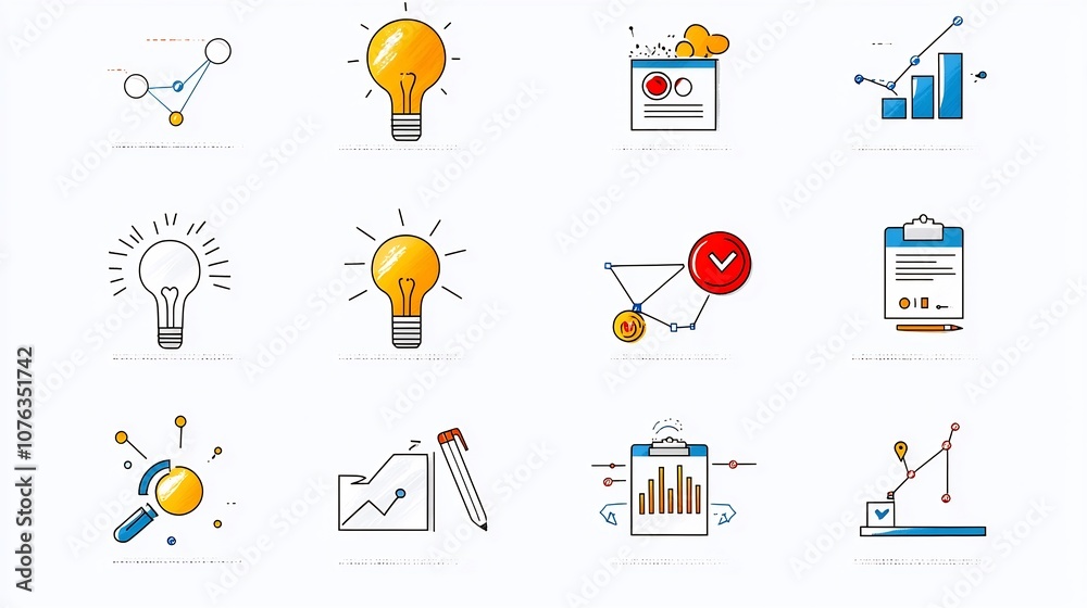 Aufkleber sleek icons for productivity and achievement goals in business and office settings featuring clean m