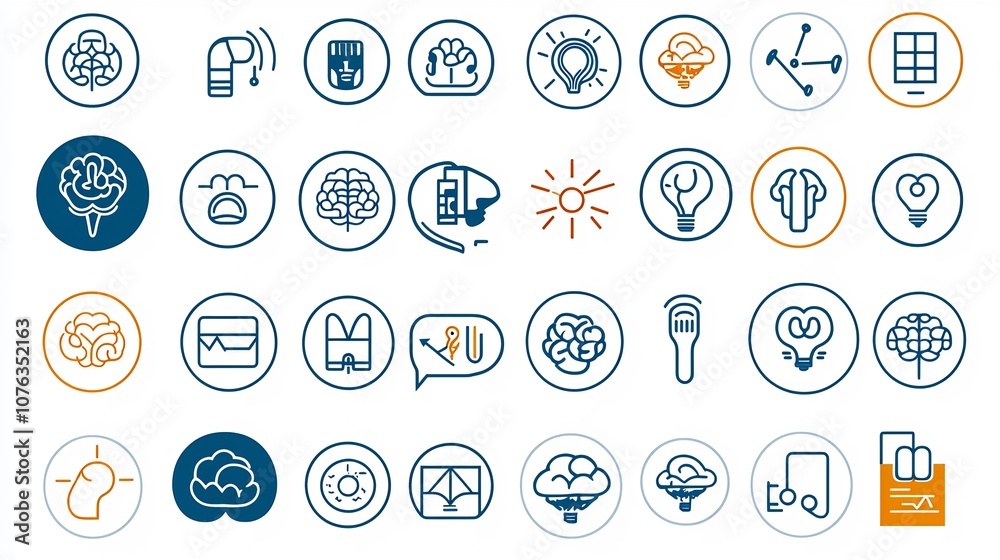 Leinwandbilder simple line icons symbolizing the cognitive processes of the mind such as thinking imagination analy