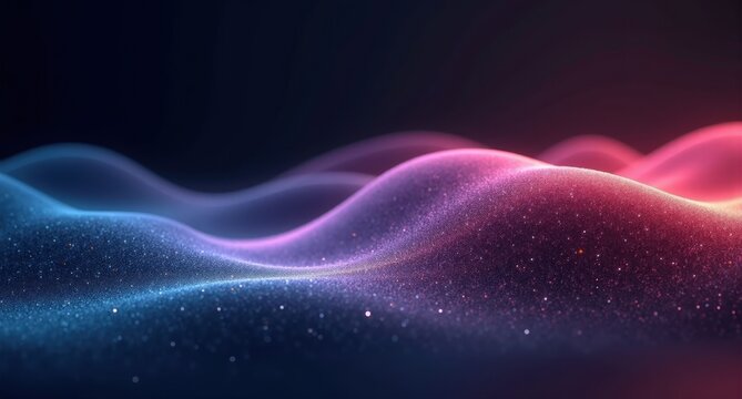 Charcoal, coral, azure, and lilac tones flow in undulating lines over a dark background, creating a fluid, dreamlike abstract effect in KeyShot style.