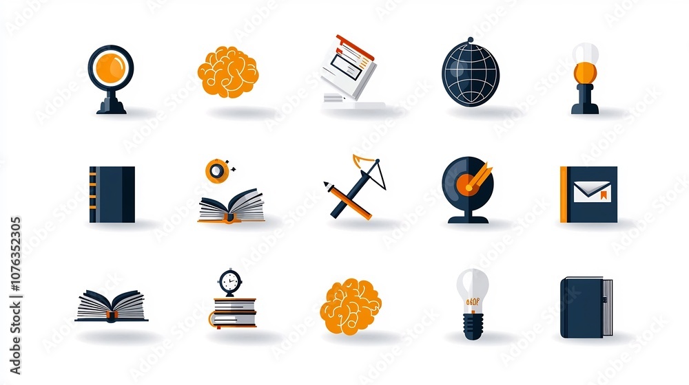 Poster Minimalist design featuring iconic symbols like a book a globe and a brain to represent the transformative power and potential of education learning and knowledge