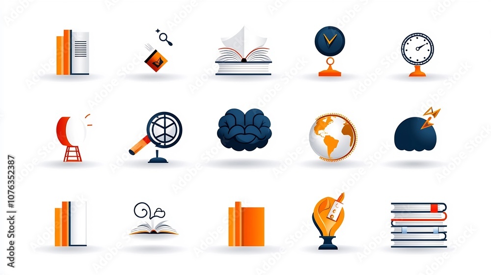 Leinwandbilder Minimalistic design featuring a collection of icons and symbols that represent the power potential and impact of education knowledge and intellectual growth