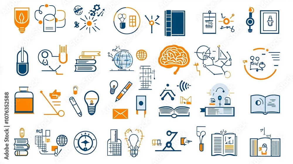 Aufkleber elegant icons symbolizing the concepts of knowledge learning and intellectual capacity suitable for 