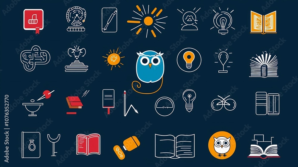 Aufkleber collection of clean icons representing imagination cognition and mental processes includes mind owl 