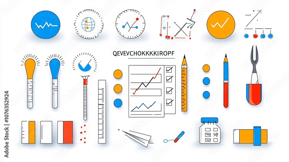 Aufkleber Thin line icon set depicting essential elements for business evaluation including inspection and reporting symbols