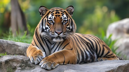 Obraz premium Majestic Tiger Resting Gracefully in Natural Habitat