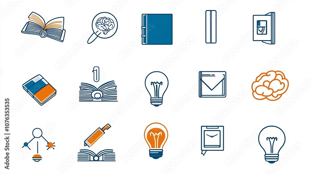 Aufkleber minimalist line art icons symbolizing the core elements of knowledge learning and education a book a