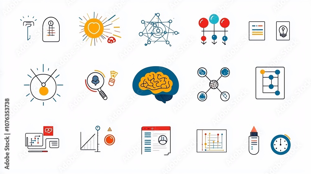 Fototapete minimalist icon set showcasing cognitive themes of mind idea and imagination in a clean streamlined 
