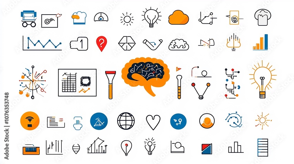 Leinwandbilder clean and modern icon set depicting cognitive themes such as mind idea and imagination in a minimali