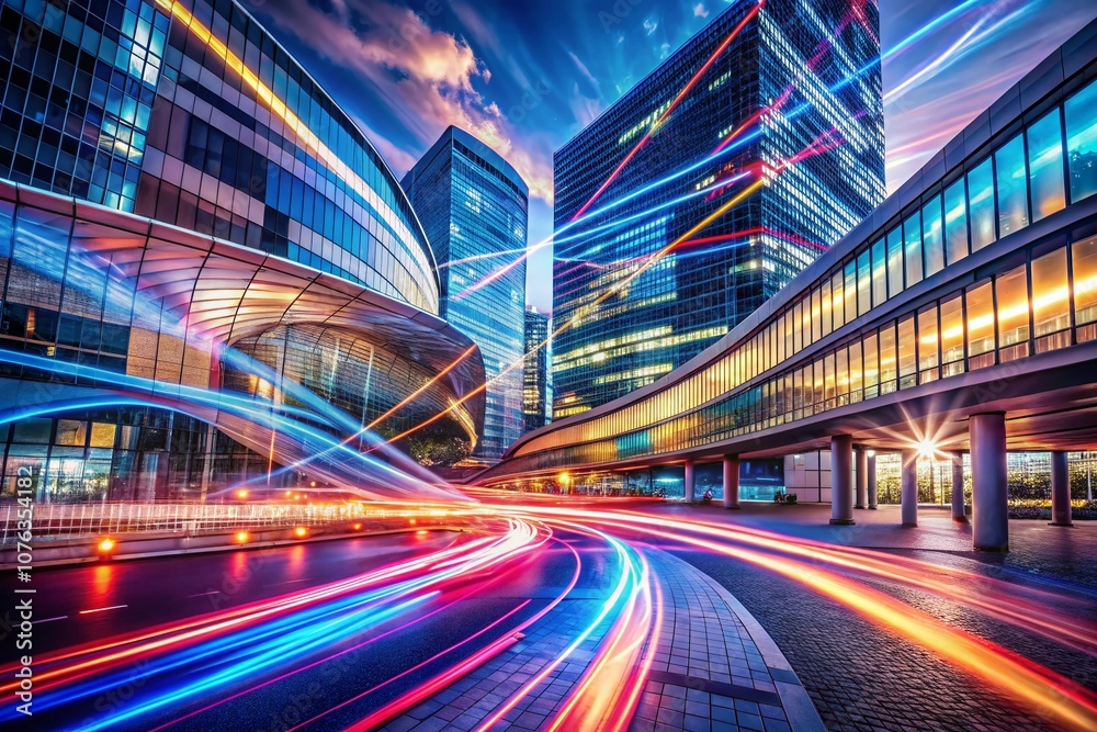 Poster abstract architectural photography of digital data streams with high-tech vibes and futuristic eleme