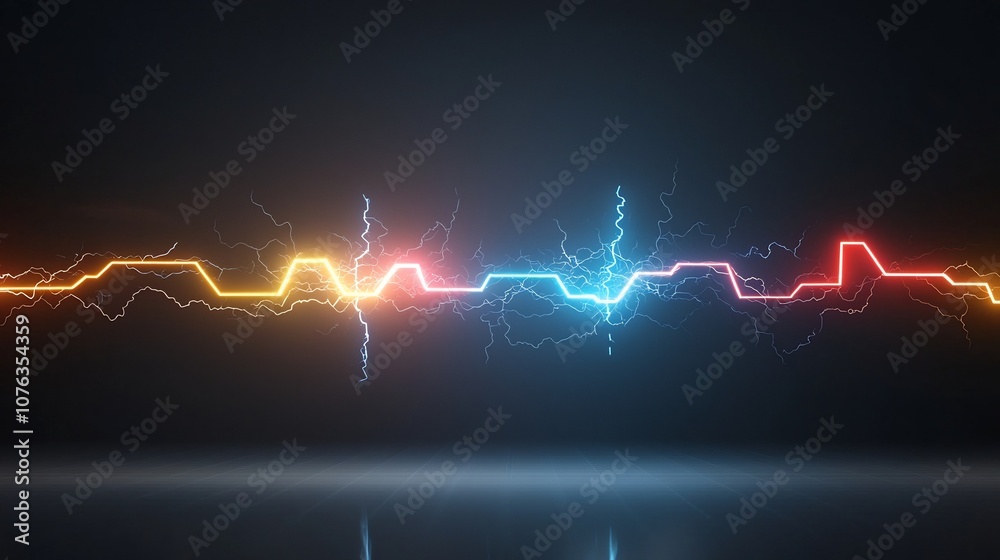 Poster Captivating burst of multi colored electrical sparks in dynamic lightning like formations glowing brightly and spreading outward on a transparent background