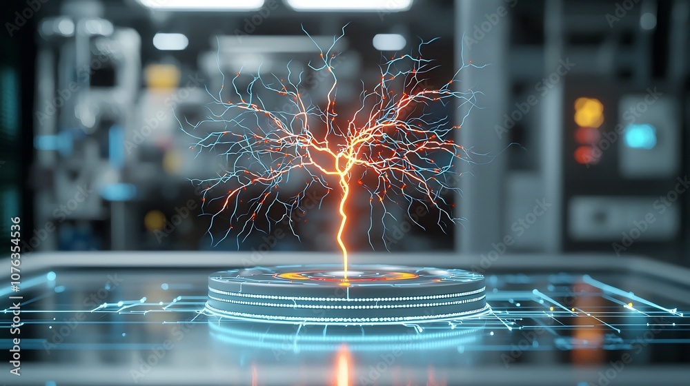 Aufkleber Radiating electrical sparks with colorful lightning branches creating a high tech futuristic look on a transparent background  Glowing dynamic energy lines and a vibrant