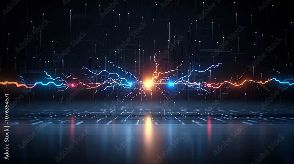 Fototapete bright glowing electrical sparks with colorful lightning branches radiating sharp energy lines on a 