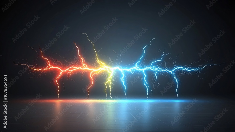 Poster Dazzling burst of multicolored electrical sparks in lightning like formations glowing brightly and spreading outward on a transparent background perfect for futuristic themes and creative projects