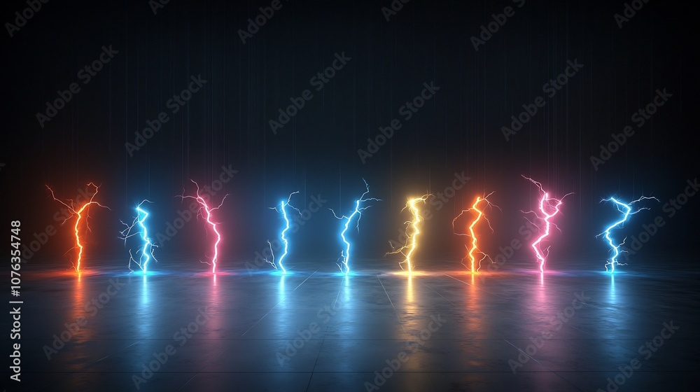 Fototapete Mesmerizing multicolored lightning like sparks spreading out in sharp dynamic forms glowing vividly on a transparent background for a high impact futuristic visual impact