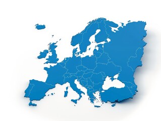 Displaying a vibrant blue map of Europe on a pristine white background, this artwork highlights the countries and borders with clarity and artistic flair, ideal for educational purposes.
