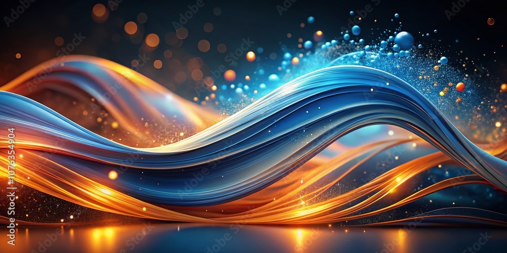 Poster abstract blue and orange wave with glowing particles creating a dynamic visual experience ideal for 