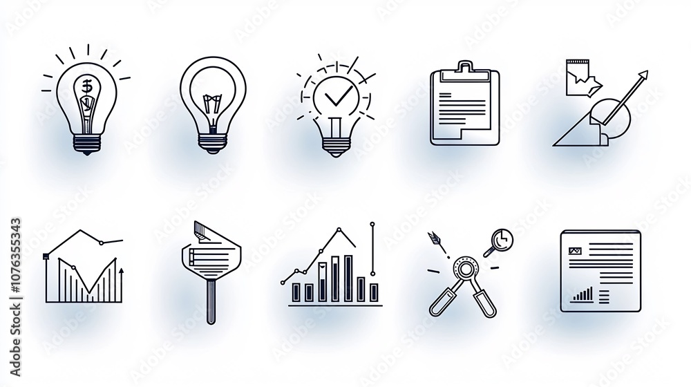 Leinwandbilder clean of a set of 15 outline business icons featuring finance strategy and productivity tools with e