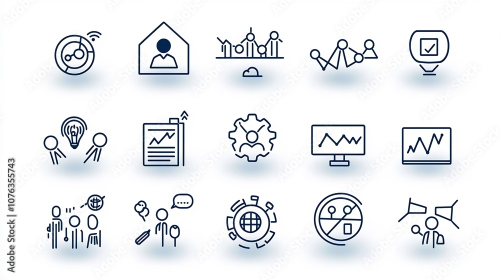 Aufkleber Outline icon set of 15 versatile business related elements covering marketing networking leadership and team building designed in a style with editable strokes for flexible use