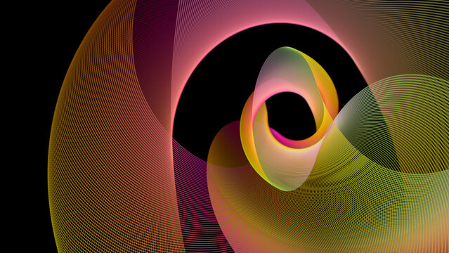 Abstract waves of colorful threads against black background