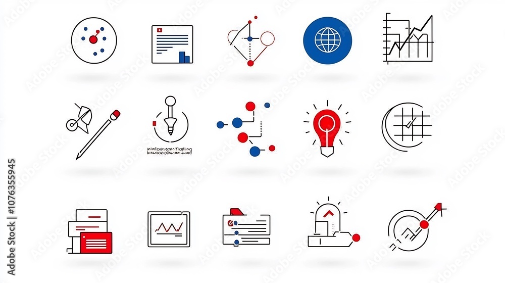 Aufkleber Set of 15 linear icons representing various modern business concepts such as analytics target project management in a minimalist style