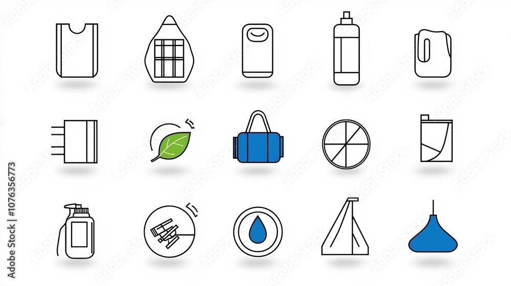 Poster Outline icon set of 15 textile property symbols covering breathability stretchability and eco friendly features in a clean style with editable strokes  Great for infographics product labels