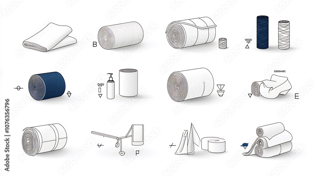 Leinwandbilder collection of 15 fabric feature icons in sleek minimalist outline style showcasing design elements l