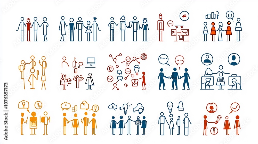 Leinwandbilder collection of business icons illustrating human interactions group participation organizational stru
