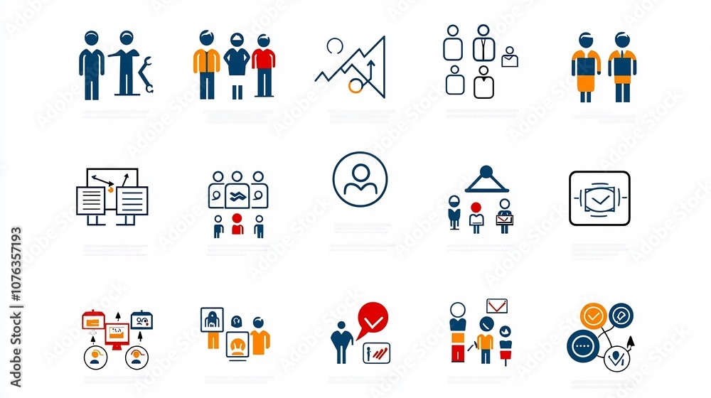 Leinwandbilder minimalist icon set depicting the elements of collaborative group dynamics team organization and com