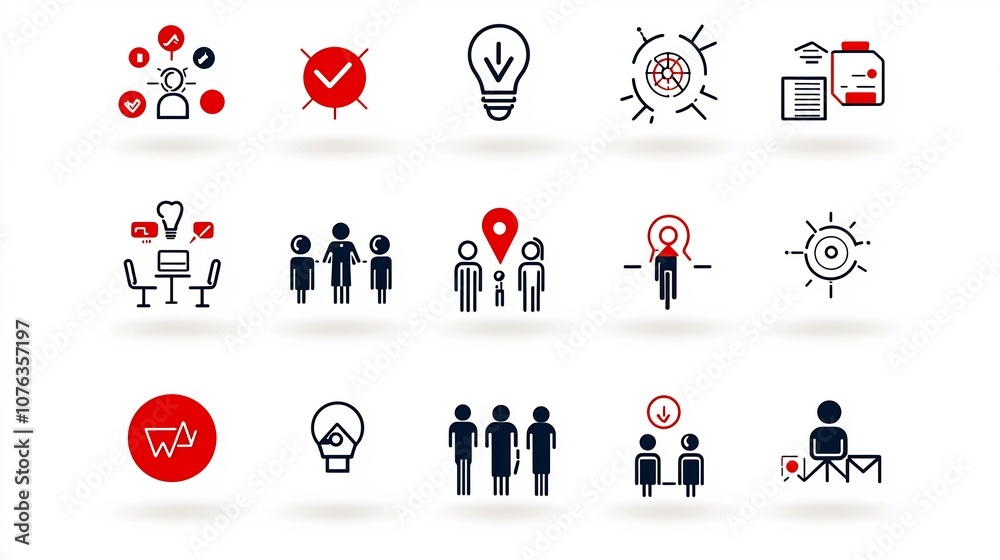 Aufkleber Set of minimalistic icons depicting various elements of organization and group dynamics including participants teams and community members  Designed in a clean