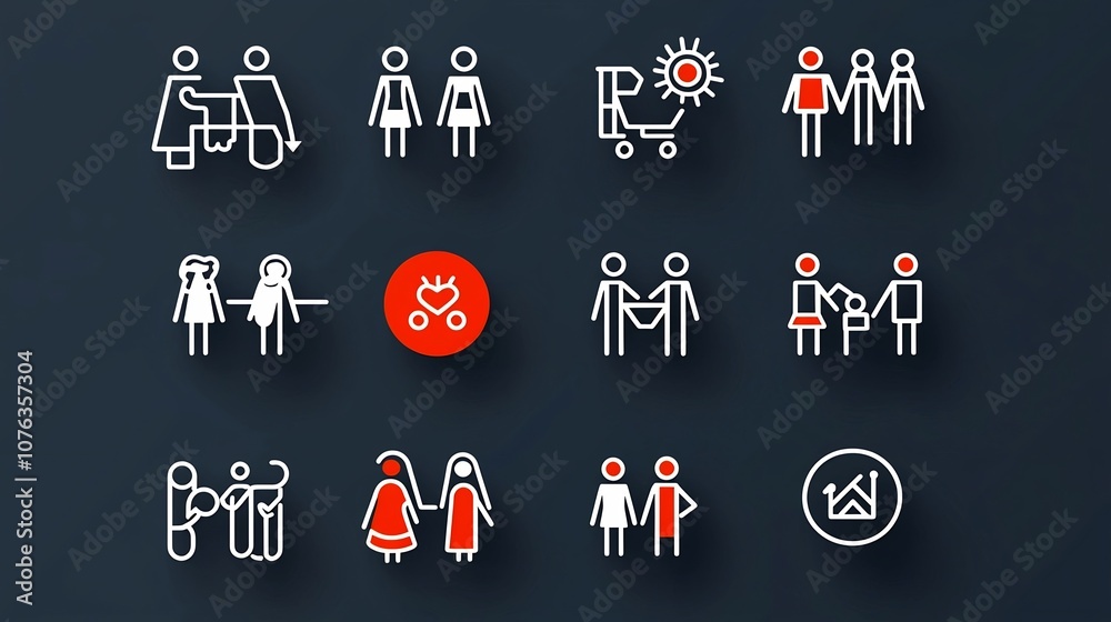 Leinwandbilder thin line icons depicting various social groups community members and participants in a clean minima