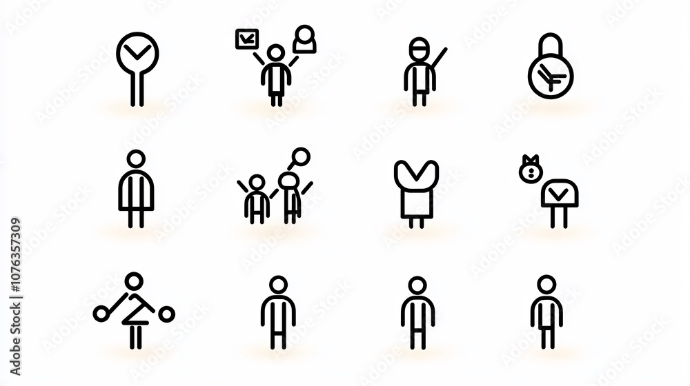 Leinwandbilder thin line minimalist depicting icons for various social groups communities and their members clean m