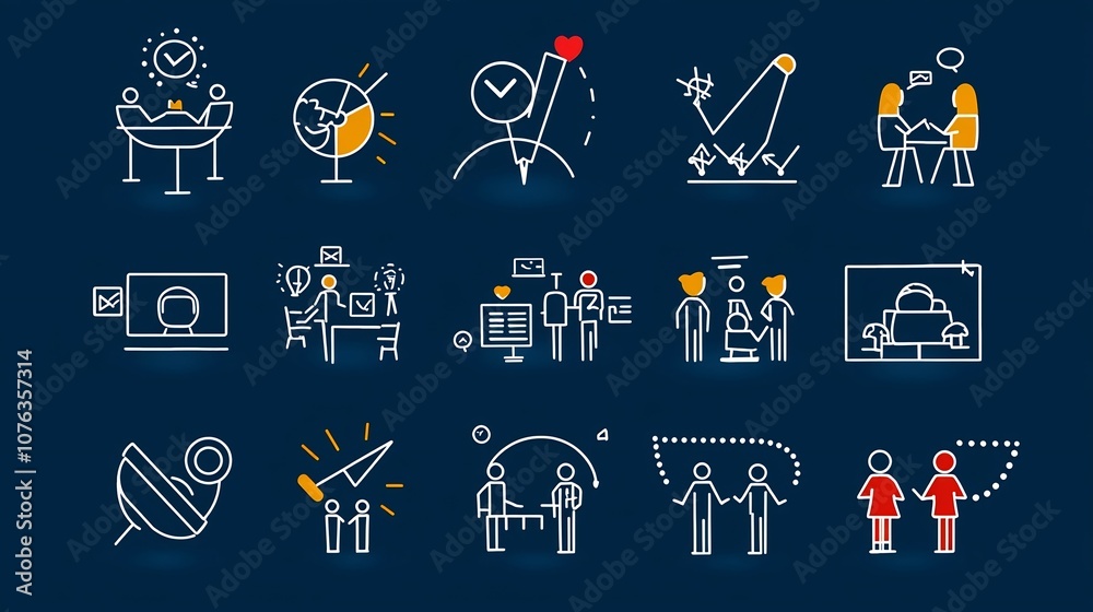 Aufkleber streamlined icons depicting various team and group activities including members audiences and organi