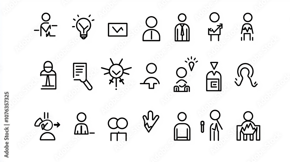 Poster minimalist icons depicting members audiences and organizational roles involved in teams and group ac