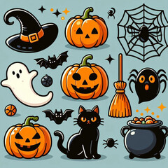Halloween Magic in Icons – Pumpkin, Witch, Ghost, and Cat