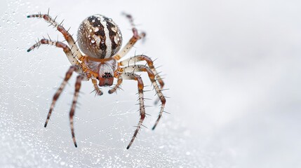 A close-up image of a spider on a web, showcasing intricate details and textures against a soft, blurred background.